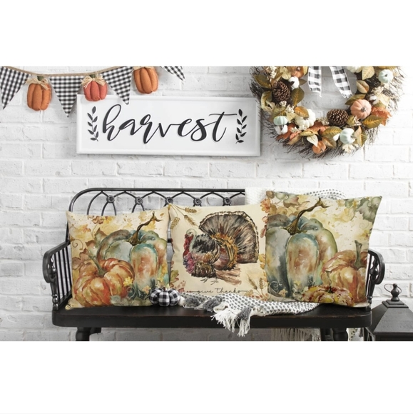 SET 4 Thanksgiving turkey pumpkins watercolor pillows pillowcovers pillowcase - Picture 5 of 7
